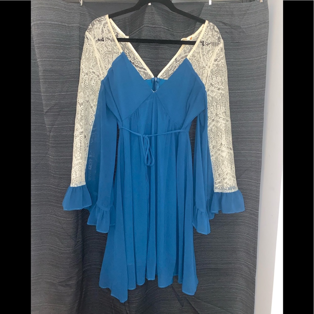 Teal Babydoll Peasant Dress